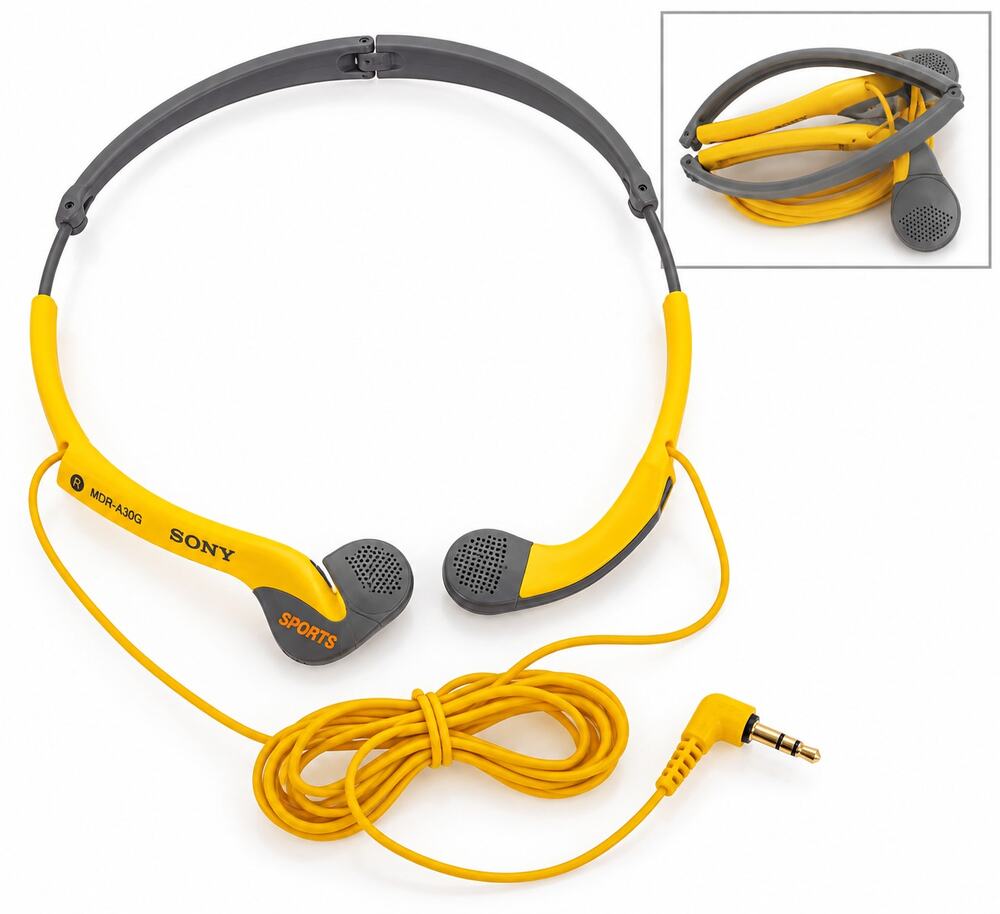 Sony MDR A30G Sports Foldable Headphones Yellow Wired Walkman Stocking Stuffer